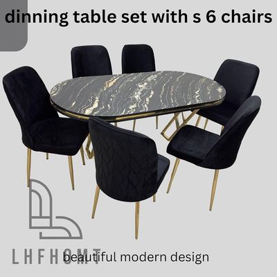 LHFHOMT-7 قطع طقم طاولة طعام 1+6 مقاعد، أثاث لغرفة الطعام