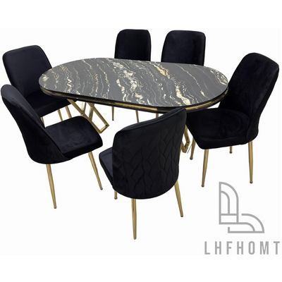 LHFHOMT-7 قطع طقم طاولة طعام 1+6 مقاعد، أثاث لغرفة الطعام