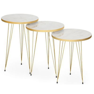 LHFHOMT- Round Coffee table set Nesting Coffee Table Set of 3 Pieces, Wooden Top, for Living Room, Balcony, Sofa Side
