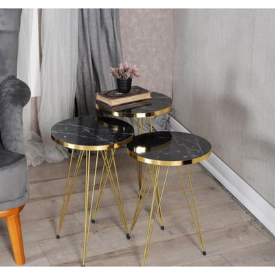 LHFHOMT- Round Coffee table set Nesting Coffee Table Set of 3 Pieces, Wooden Top, for Living Room, Balcony, Sofa Side