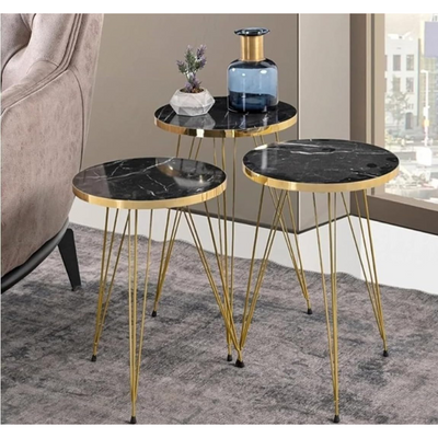 LHFHOMT- Round Coffee table set Nesting Coffee Table Set of 3 Pieces, Wooden Top, for Living Room, Balcony, Sofa Side