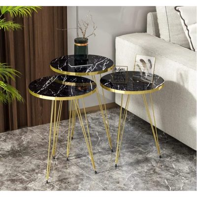 LHFHOMT- Round Coffee table set Nesting Coffee Table Set of 3 Pieces, Wooden Top, for Living Room, Balcony, Sofa Side