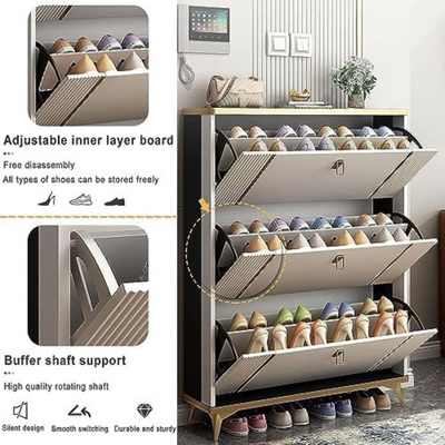LHFHOMT Wooden Shoe Cabinet to Organize the Shoes – Sturdy Shoe Cabinet With 3 Flip Doors