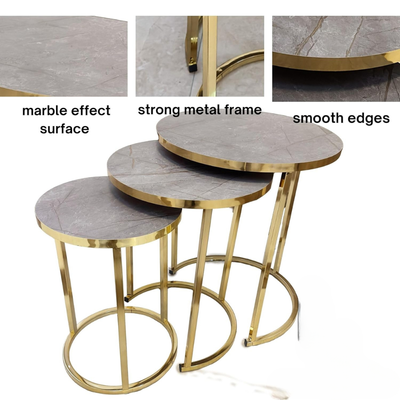 LHFHOMT-Nesting Tables Set of 3 Pieces, wooden Top, Strong Metal Frame for Living Room,Office,Sofa Side