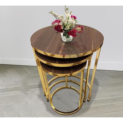 LHFHOMT-Nesting Tables Set of 3 Pieces, wooden Top, Strong Metal Frame for Living Room,Office,Sofa Side