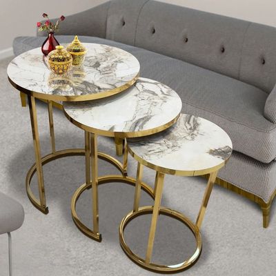 LHFHOMT-Nesting Tables Set of 3 Pieces, wooden Top, Strong Metal Frame for Living Room,Office,Sofa Side
