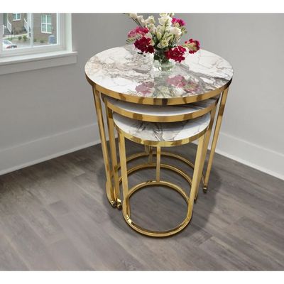 LHFHOMT-Nesting Tables Set of 3 Pieces, wooden Top, Strong Metal Frame for Living Room,Office,Sofa Side