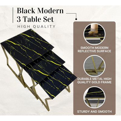 LHFHOMT-Nesting Tables Set of 3 Pieces, wooden Top, Strong Metal Frame for Living Room,Office,Sofa Side
