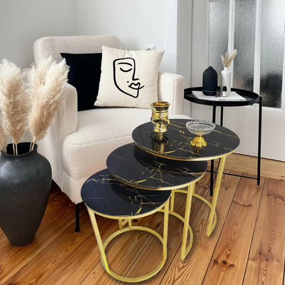 LHFHOMT-Nesting Tables Set of 3 Pieces, Ceramics Glass Top, Strong Metal Frame for Living Room,Office,Sofa Side