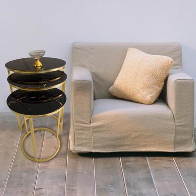LHFHOMT-Nesting Tables Set of 3 Pieces, Ceramics Glass Top, Strong Metal Frame for Living Room,Office,Sofa Side