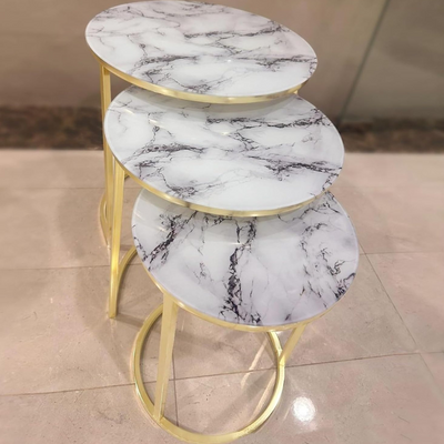 LHFHOMT-Nesting Tables Set of 3 Pieces, Ceramics Glass Top, Strong Metal Frame for Living Room,Office,Sofa Side