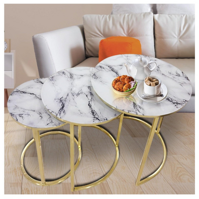 LHFHOMT-Nesting Tables Set of 3 Pieces, Ceramics Glass Top, Strong Metal Frame for Living Room,Office,Sofa Side