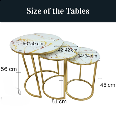 LHFHOMT-Nesting Tables Set of 3 Pieces, Ceramics Glass Top, Strong Metal Frame for Living Room,Office,Sofa Side
