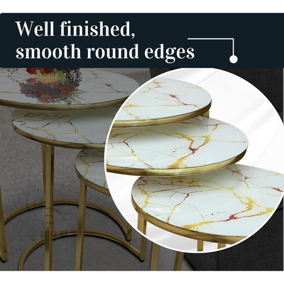 LHFHOMT-Nesting Tables Set of 3 Pieces, Ceramics Glass Top, Strong Metal Frame for Living Room,Office,Sofa Side