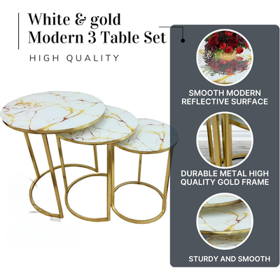 LHFHOMT-Nesting Tables Set of 3 Pieces, Ceramics Glass Top, Strong Metal Frame for Living Room,Office,Sofa Side