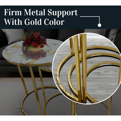 LHFHOMT-Nesting Tables Set of 3 Pieces, Ceramics Glass Top, Strong Metal Frame for Living Room,Office,Sofa Side