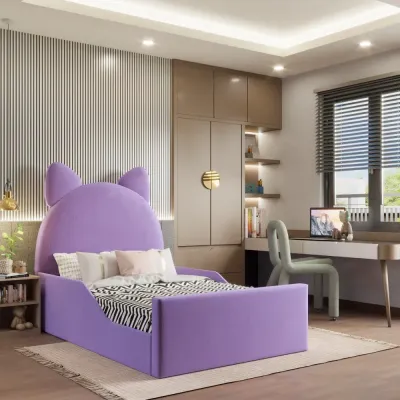 Hello Kitty Kids Bed W 135 x L 190  - Purple with 1-Year Warranty