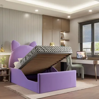 Hello Kitty Kids Bed W 160 x L 200  - Purple with 1-Year Warranty