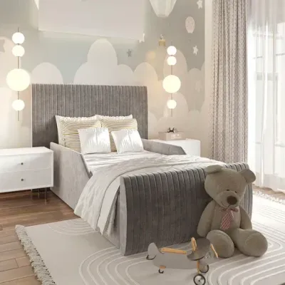Tiana Kids Bed W 135 x L 200  - Velvet Silver with 1-Year Warranty