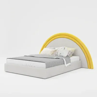 Rainbow Magic Kids Bed W 150 x L 200  - Velvet Ivory with 1-Year Warranty