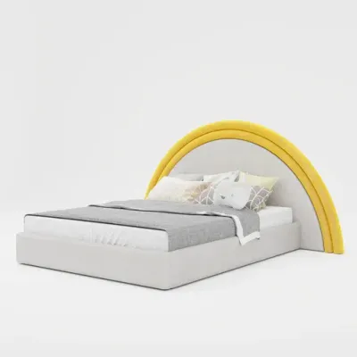 Rainbow Magic Kids Bed W 160 x L 200  - Velvet Ivory with 1-Year Warranty