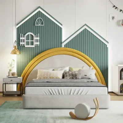 Rainbow Magic Kids Bed W 160 x L 200  - Velvet Ivory with 1-Year Warranty