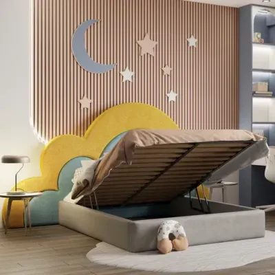 Cloud Journey Kids Bed W 120 x L 200  - Velvet Ivory with 1-Year Warranty