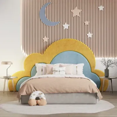 Cloud Journey Kids Bed W 160 x L 200  - Velvet Ivory with 1-Year Warranty