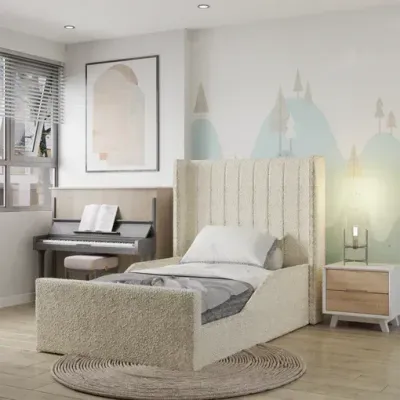 Aqua Kids Bed W 150 x L 190  - Boucle White with 1-Year Warranty
