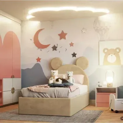 Mickey Mouse Kids Bed W 160 x L 190  - Velvet Beige with 1-Year Warranty