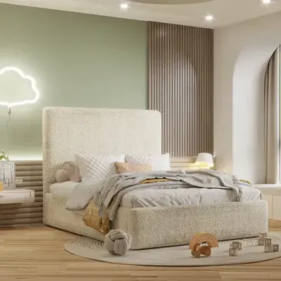 Love Nest Kids Bed W 140 x L 190  - Boucle White with 1-Year Warranty