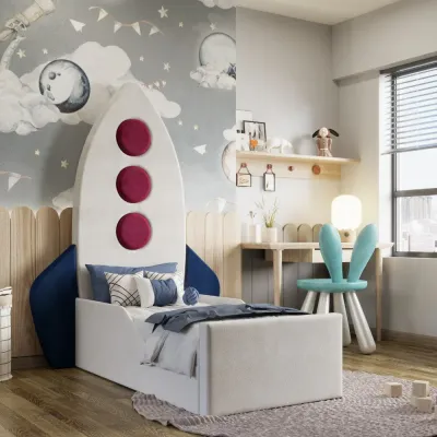 Up'n'Away Rocket Kids Bed W 120 x L 200  - Velvet White with 1-Year Warranty