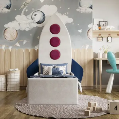 Up'n'Away Rocket Kids Bed W 120 x L 200  - Velvet White with 1-Year Warranty