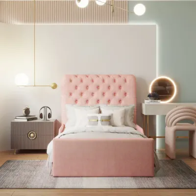 Churchill Bed W 160 x L 190  - Velvet Pink with 1-Year Warranty