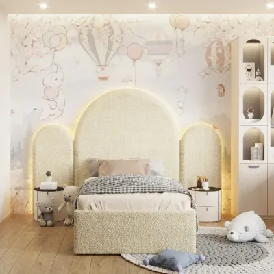 Empress Kids Bed W 160 x L 190  - Boucle White with 1-Year Warranty
