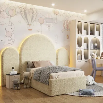 Empress Kids Bed W 160 x L 190  - Boucle White with 1-Year Warranty