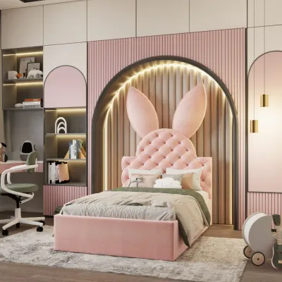 Churchill Bunny Kids Bed W 135 x L 200  - Pink with 1-Year Warranty