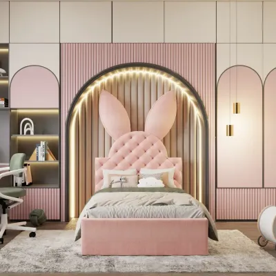 Churchill Bunny Kids Bed W 135 x L 200  - Pink with 1-Year Warranty
