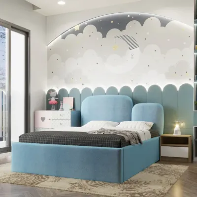 Snooze Haven Kids Bed W 140 x L 200  - Velvet Blue with 1-Year Warranty