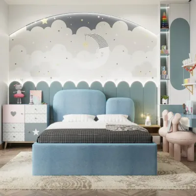 Snooze Haven Kids Bed W 160 x L 200  - Velvet Blue with 1-Year Warranty