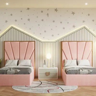 Serene Kids Bed W 160 x L 190  - Velvet Pink with 1-Year Warranty