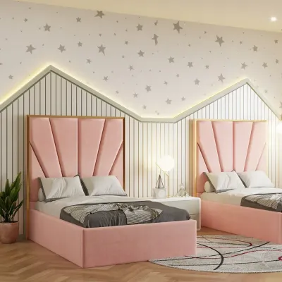 Serene Kids Bed W 160 x L 190  - Velvet Pink with 1-Year Warranty