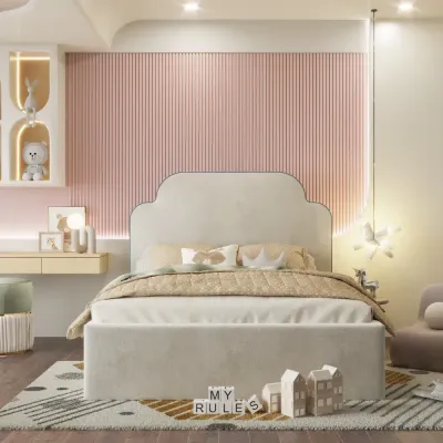 Saphire Kids Bed W 160 x L 200  - Velvet White with 1-Year Warranty