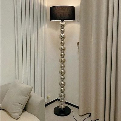 Chrome Ball Floor Lamp with Black Fabric Lampshade Decorative Tall Standing Light for Living Room Bedroom or Office Sturdy Base Floor Light for Contemporary Home Décor