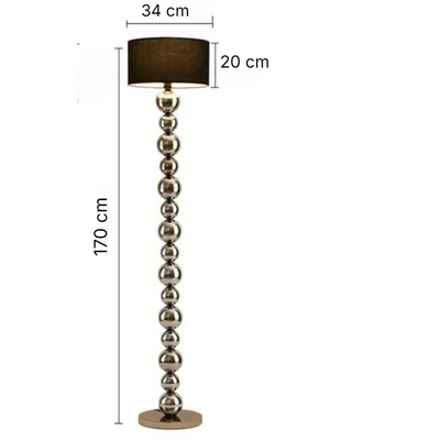 Chrome Ball Floor Lamp with Black Fabric Lampshade Decorative Tall Standing Light for Living Room Bedroom or Office Sturdy Base Floor Light for Contemporary Home Décor