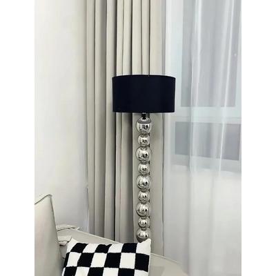 Chrome Ball Floor Lamp with Black Fabric Lampshade Decorative Tall Standing Light for Living Room Bedroom or Office Sturdy Base Floor Light for Contemporary Home Décor