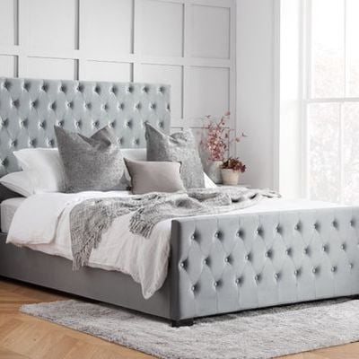 Bliss Breeze Tufted Upholstered King Size ( 180 X 200 ) Grey Color Bed
