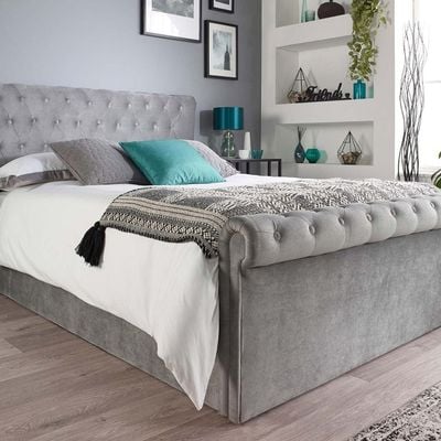 Blissful Bloom Tufted Upholstered Twin Size ( 120 X 190 ) Grey Color Bed