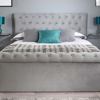 Blissful Bloom Tufted Upholstered Twin Size ( 120 X 190 ) Grey Color Bed