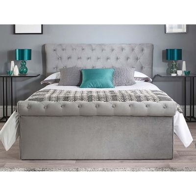 Blissful Bloom Tufted Upholstered Large Twin Size ( 140 X 190 ) Grey Color Bed